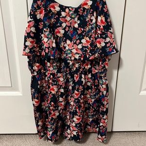 Navy blue and floral pattern romper
